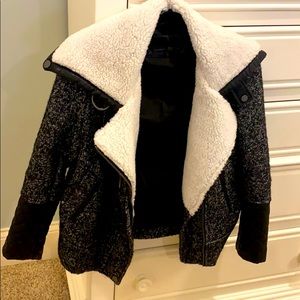 BCBGMaxazria Faux Fur Leather Trimmed Coat